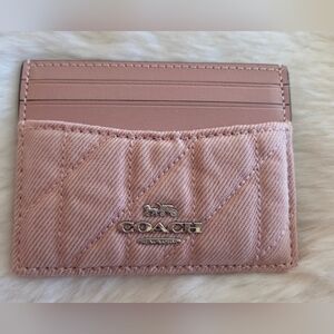 Coach Pink Denim Card Case With Quilting